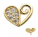 14K Gold Threadless Half Heart CZ Top