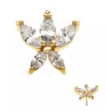 14K Gold Threadless Flower Marquise 5 CZ Top