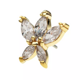 14K Gold Threadless Flower Marquise 5 CZ Top