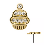 14K Gold Threadless Cupcake Pave CZ Top