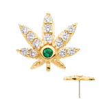 14K Gold Threadless Pot Leaf CZ Top