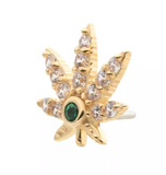 14K Gold Threadless Pot Leaf CZ Top