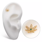 14K Gold Threadless Pot Leaf CZ Top