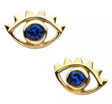 14K Gold Threadless Hollow Eye Blue CZ Top