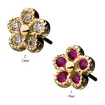 14K Gold Threadless Flower 5 CZ Petal Top (2 colors)