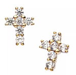 14K Gold Threadless Cross Multi-CZ Top