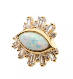 14K Gold Threadless Evil Eye Opal & CZ Top