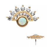 14K Gold Threadless Fan Cluster Opal & CZ Top