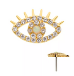 14K Gold Threadless Cut Out Evil Eye Opal & CZ Top