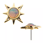 14K Gold Threadless Sunburst White Opal Top