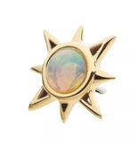 14K Gold Threadless Sunburst White Opal Top