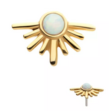 14K Gold Threadless Half Sunburst White Opal Top