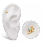 14K Gold Threadless Half Sunburst White Opal Top