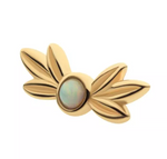 14K Gold Threadless Double Leaf White Opal Top