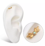 14K Gold Threadless Double Leaf White Opal Top