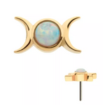 14K Gold Threadless Triple Goddess Moon White Opal Top