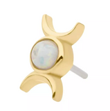 14K Gold Threadless Triple Goddess Moon White Opal Top