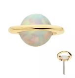 14K Gold Threadless Planet Bezel White Opal Top