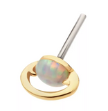 14K Gold Threadless Planet Bezel White Opal Top