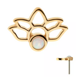 14K Gold Threadless Half Lotus White Opal Top