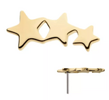 14K Gold Threadless 3-Star Cluster Top