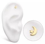 14K Gold Threadless Crescent Moon & Star Top