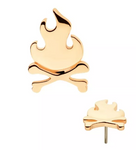 14K Gold Threadless Flame with Crossbone Cross Top