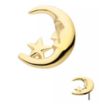 14K Gold Threadless  Moon Face & Star Top