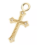 14K Gold Antique Cross CZ Charm