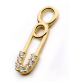 14K Gold Safety Pin CZ Charm