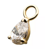 14K Gold Prong-Set Pear CZ Charm