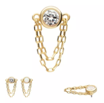 14Kt. Yellow Gold Bezel Set Round CZ/Opal Top with 2 Dangle Chains