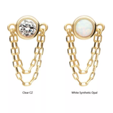 14Kt. Yellow Gold Bezel Set Round CZ/Opal Top with 2 Dangle Chains