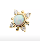 14Kt Yellow Gold with White Opalite, Beads & Round Clear CZ 4-Point Top